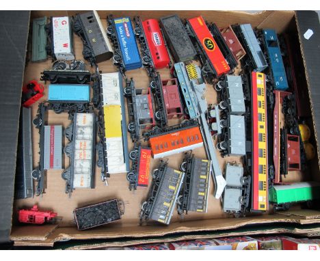 Over Twenty "OO" Scale Model Railway Wagons and Coaches, by Hornby and others, all playworn.