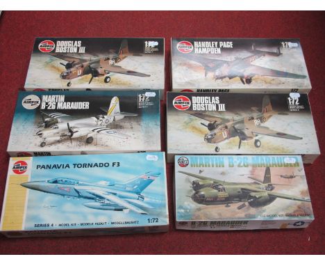 Six Airfix 1:72nd Scale Plastic Model Military Aircraft Kits, including Handley Page Hampden, Martin B-26 Marauder, some dupl