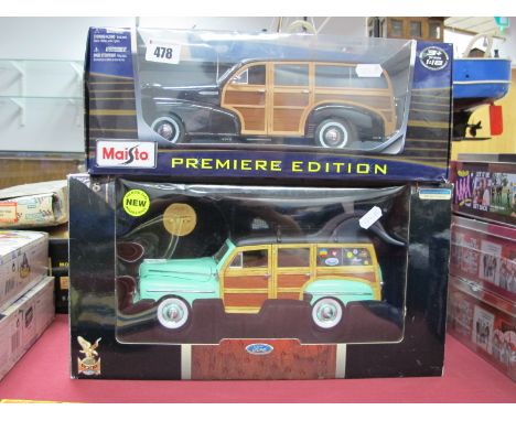 Two 1:18th Diecast Model, a Maisto 1948 Chevrolet Fleetmaster, (Woody) and a 'Road' 1948 Woody, both boxed.