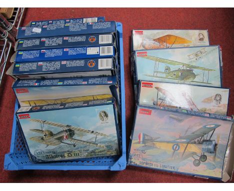 Eleven 1:72nd Scale Plastic Model Kits, by Roden, predominantly WWI Military aircraft, including PFALZ D.IIIa, Sopwith 1½ Str