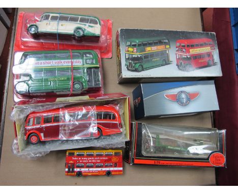 Seven Diecast Model Buses, Commercial Vehicles, by EFE, Atlas, Solido, Corgi, including EFE 1:76th Scale Midland Car Carriers