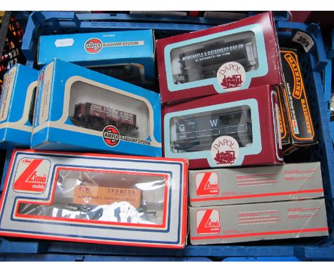 Eleven "OO" Gauge Rolling Stock Items, by Lima, Mianline, Airfix, Dapol to include open wagons, tankers, boxed.