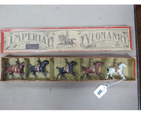 A 1900 Britains Set No. 105 'Imperial' Yeomanry', comprising five mounted figures with fixed arms, overall good, condition fo