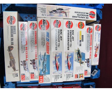 Ten 1:72nd Scale Plastic Model Military Aircraft Kits, by Airfix including De Haviland Mosquito MK.II/VI/XVII, kits appear un