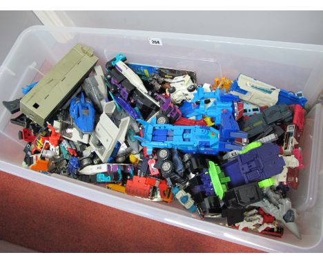 A Quantity of Transformers Toys, mainly by Hasbro including Space vehicles, trucks, differing scales noted, playworn.