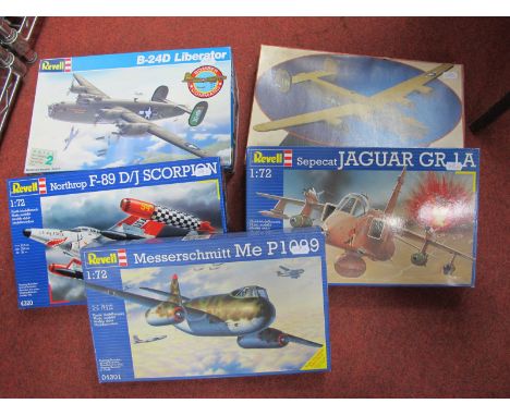 Five 1:72nd Scale Plastic Model Military Aircraft Kits, by Revell including Northdrop F-89 D/J Scorpion, Jaguar GR IA, kits a