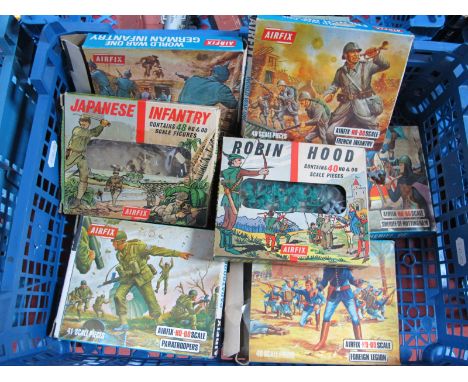Seven Original Boxes of Airfix 'OO' Figures, including Paratroopers, Robin Hood, Foreign Legion, unpainted, boxed but uncheck