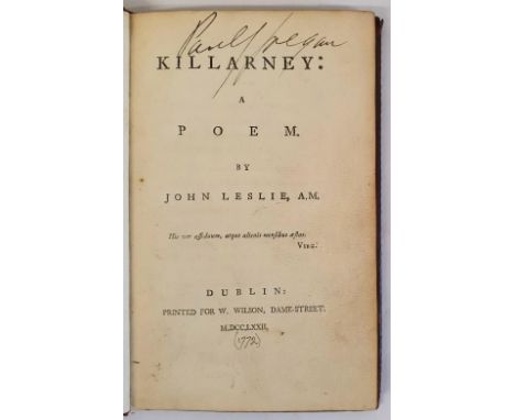 Killarney A Poem. London: George Robinson, 1772. First Edition, Dublin Edition. Full leather