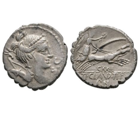 79 BC. Rome mint. Obv: diademed and draped bust of Diana right, with bow and quiver over shoulder; SC before. Rev: Victory dr