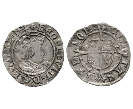 1526-1532 AD. Second coinage. Obv: profile bust with HENRIC VIII D G R AGL Z F legend and 'uncertain mark over rose' mintmark