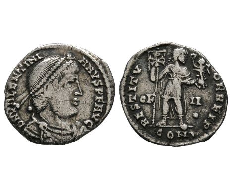 364-367 AD. Constantia/Arles mint. Obv: D N VALENTINIANVS P F AVG legend with diademed, draped and cuirassed bust right. Rev: