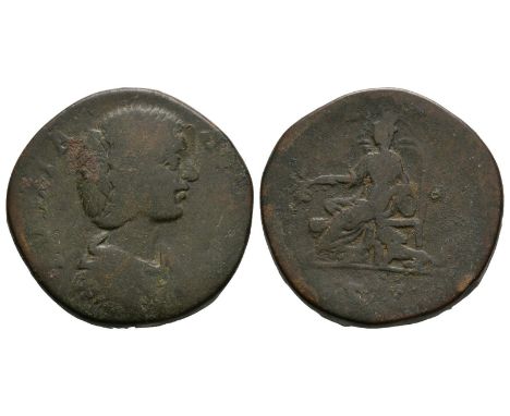 198 AD. Rome mint. Obv: IVLIA AVGVSTA legend with draped bust right, hair in bun behind head. Rev: MATER DEVM legend with Cyb