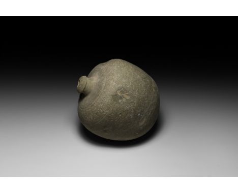 9th-11th century AD. A large ceramic bulbous vessel, intended to be filled with explosive liquid and wick, used as a hand gre