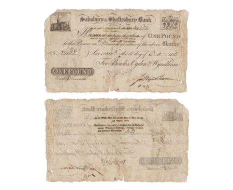 Dated 11 October 1808 AD. Bowles, Ogden and Wyndham, serial no. 422. Obv: black printed text and Salisbury Cathedral vignette