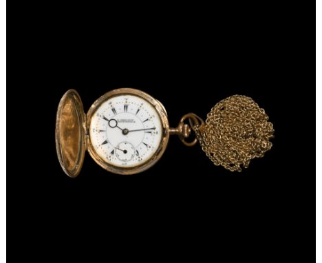 19th-20th century AD. A ladies pocket watch with enamelled dial showing stylised Arabic numerals, lacking the glass but with 