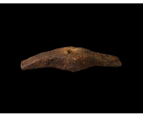1st-3rd century AD. An iron mattock or dolabra with broad socket and tapering blade to each end.   672 grams, 17.8cm (7"). Fr