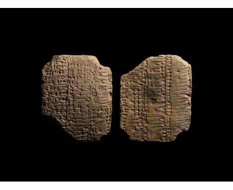 1900-1700 BC. An important ceramic tablet with cuneiform text comprising a list of personal names, probably a complete list; 