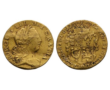 Dated 1762 AD. Obv: profile bust with GEORGIVS III DEI GRATIA legend. Rev: crowned arms with M B F ET H REX F D B ET L D S R 