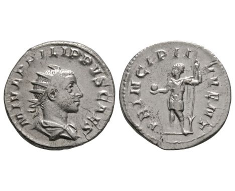 245-246 AD. Rome mint. Obv: M IVL PHILIPPVS CAES legend with radiate and draped bust right. Rev: PRINCIPI IVVENT legend with 