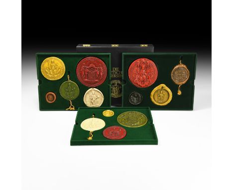 20th century AD. A collection of thirteen wax impressions taken from original medieval and later seals and presented in a dis