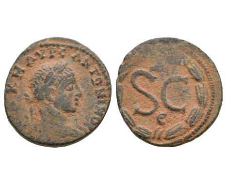 218-222 AD. Antioch ad Orontem mint. Obv: AVT K M AVR C ANTWNINOC C legend with laureate head right. Rev: large SC with ? abo