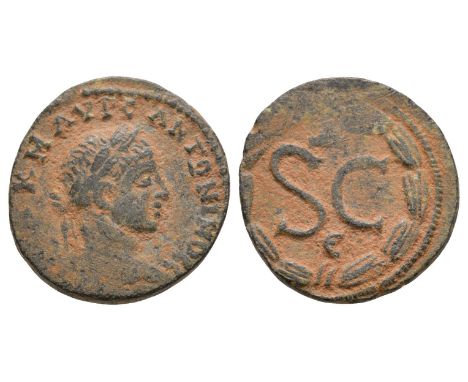 218-222 AD. Antioch ad Orontem mint. Obv: AVT K M AVR C ANTWNINOC C legend with laureate head right. Rev: large SC with ? abo