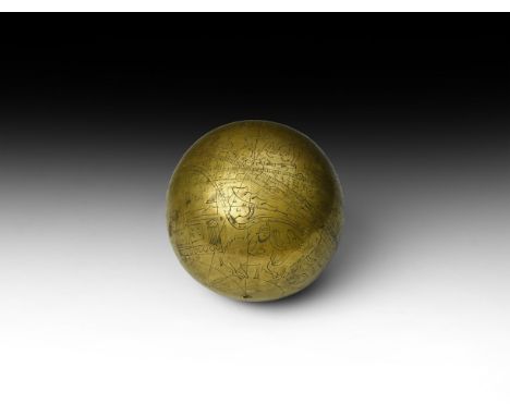 Dated 1222 AH (1807 AD"). A North Indian copper-alloy hollow sphere, the surface showing two engraved and overlapping graduat