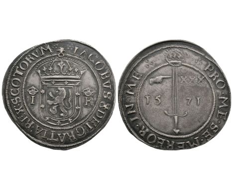 19th century AD (dated 1571"). First coinage. Obv: arms dividing I - R with crowns above and IACOBVS DEI GRATIA REX SCOTORVM 