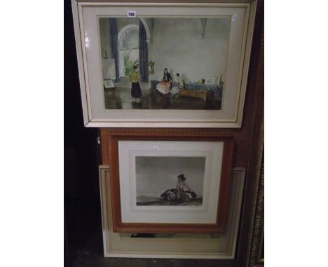 A signed coloured print after Sir William Russell Flint showing three women in a studio setting, signed in pencil bottom righ