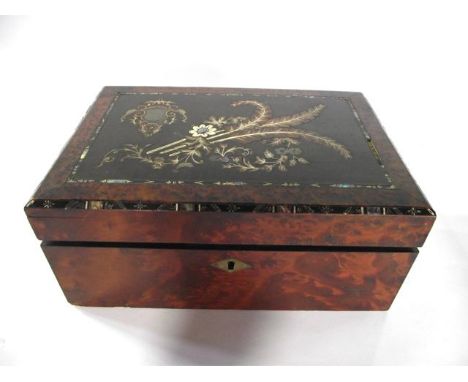 A good quality 19th century writing slope, principally in burr wood veneer, the hinged lid decorated with timber, bone work a