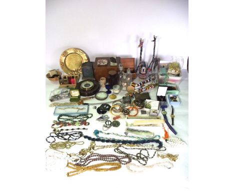 A large boxed miscellaneous collection to include a disc shaped wall barometer, a quantity of vintage glass chemist  bottles,