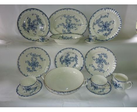 A collection of Royal Worcester Mansfield pattern blue and white printed dinner, tea and coffee wares including an oval servi