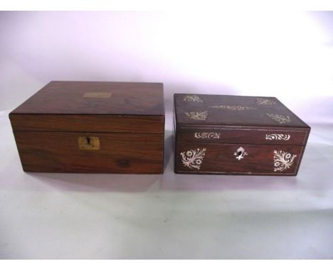 A Victorian walnut veneered writing slope with brass lock escutcheon and vacant cartouche together with a 19th century rosewo