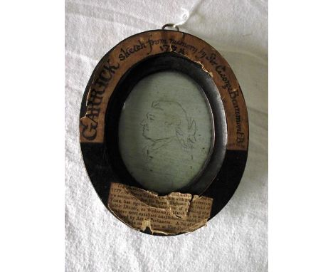 An 18th century miniature portrait sketch of a gentleman in profile, inscribed with old paper label Garrick - Sketchy from Me