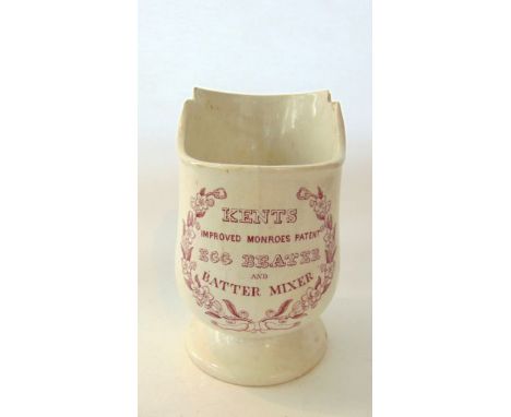 An unusual 19th century Kents Improved Monroes Patent Egg Beater and Batter Mixer with pink printed inscription within floral