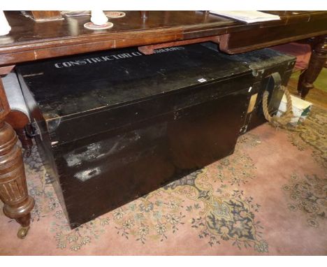 Two vintage travelling trunks with painted finish, one with sturdy rope twist handles