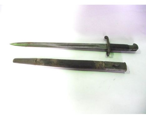 A Martini Henry P 1887 sword, bayonet and scabbard, the blade by Wilkinson with war department markings dated 1888