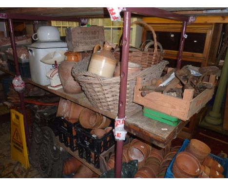 One lot of miscellaneous items to include a vintage enamel bread bin together with further enamel wares including saucepans, 