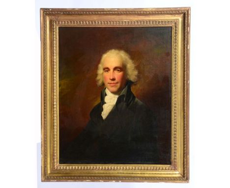 A late 18th century oil painting on canvas, chest length portrait of Sir Thomas Plumer (1753 - 1824) in black coat and white 