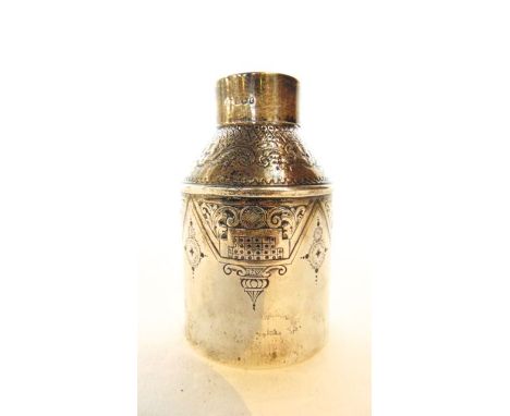A late Victorian silver tea caddy, possibly Joseph Rodgers & Sons, Sheffield, 1897, the cylindrical body with tapering should