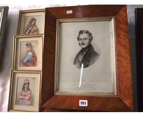 A pair of 19th century black and white lithographs by R J Lane after W C Ross showing portraits of Queen Victoria and Prince 