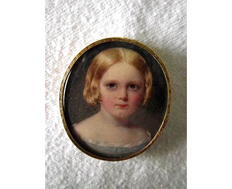 A good quality 19th century double sided miniature portrait of oval form of shoulder length studies of two young children, bo