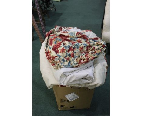 Collection of curtains with embroidered floral decoration, together with curtain poles, rings and fittings (qty)
