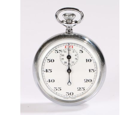 Stop watch, the white dial with Arabic numerals and subsidiary minutes dial, crown wound and push button start/stop/reset, th