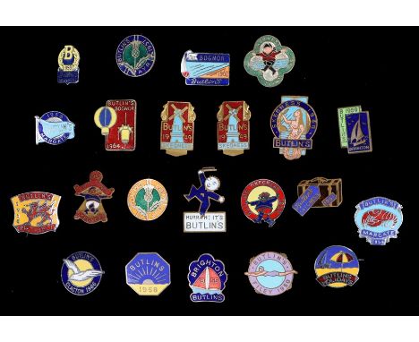  A collection of enamel Butlins lapel badges from the 1940's/50's/60's, including Skegness, Brighton, Bognor, Ayr, Clacton,et