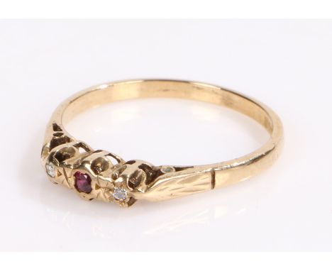 9 carat gold diamond nd ruby set ring, ring size M