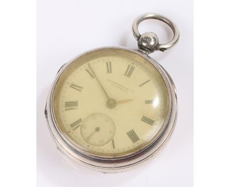 Silver open face pocket watch, with a white enamel dial