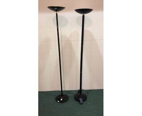 Marble effect up-lighter lamp, with marble effect shade, stem and base, up-lighter lamp with black and gilt shade, stem and b