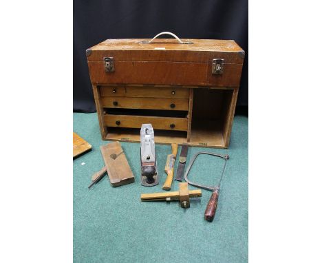 Wooden toolbox containing a quantity of hand tools (qty)