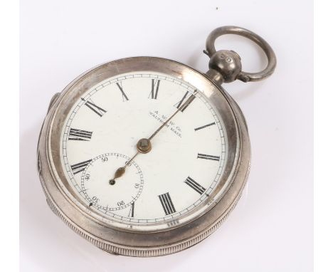 Silver open face pocket watch, with a white enamel dial